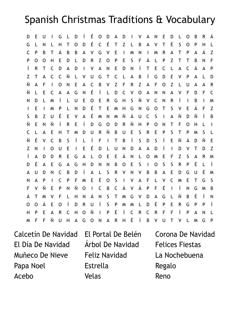 Spanish Christmas Traditions &amp;amp; Vocabulary Word Search - Wordmint regarding Christmas Crossword Puzzle In Spanish