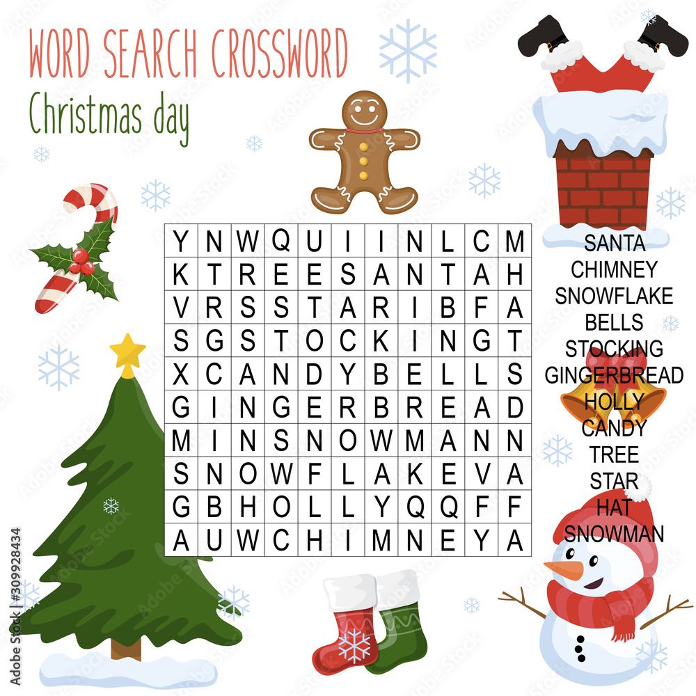Stock-Vektorgrafik „Easy Word Search Crossword Puzzle &amp;#039;Christmas with Childrens Christmas Crossword Puzzle