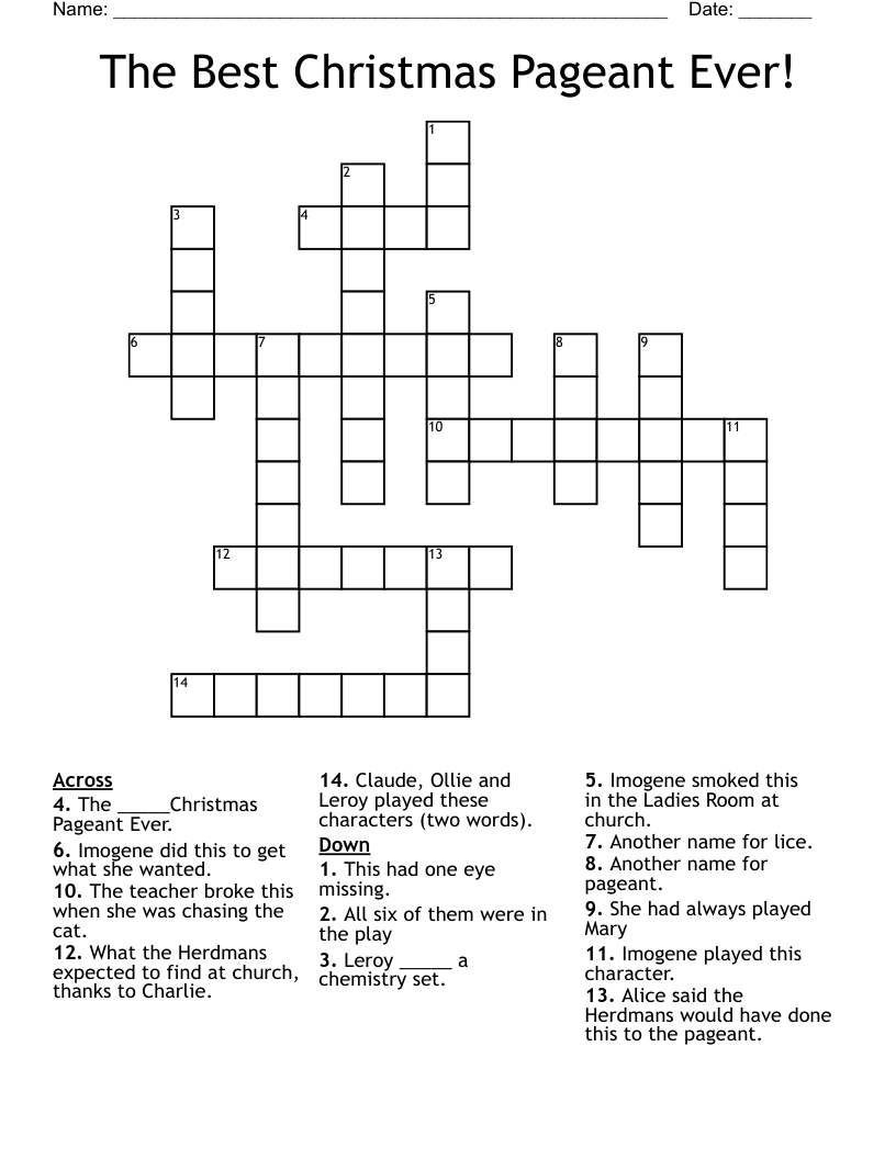 The Best Christmas Pageant Ever! Crossword - Wordmint with The Best Christmas Pageant Ever Crossword Puzzle