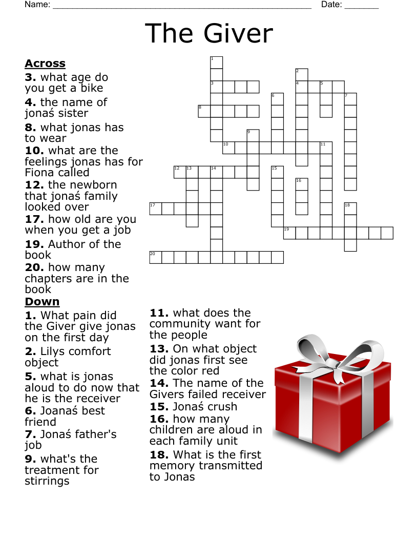 The Giver Crossword - Wordmint within Classic Christmas Gift Crossword