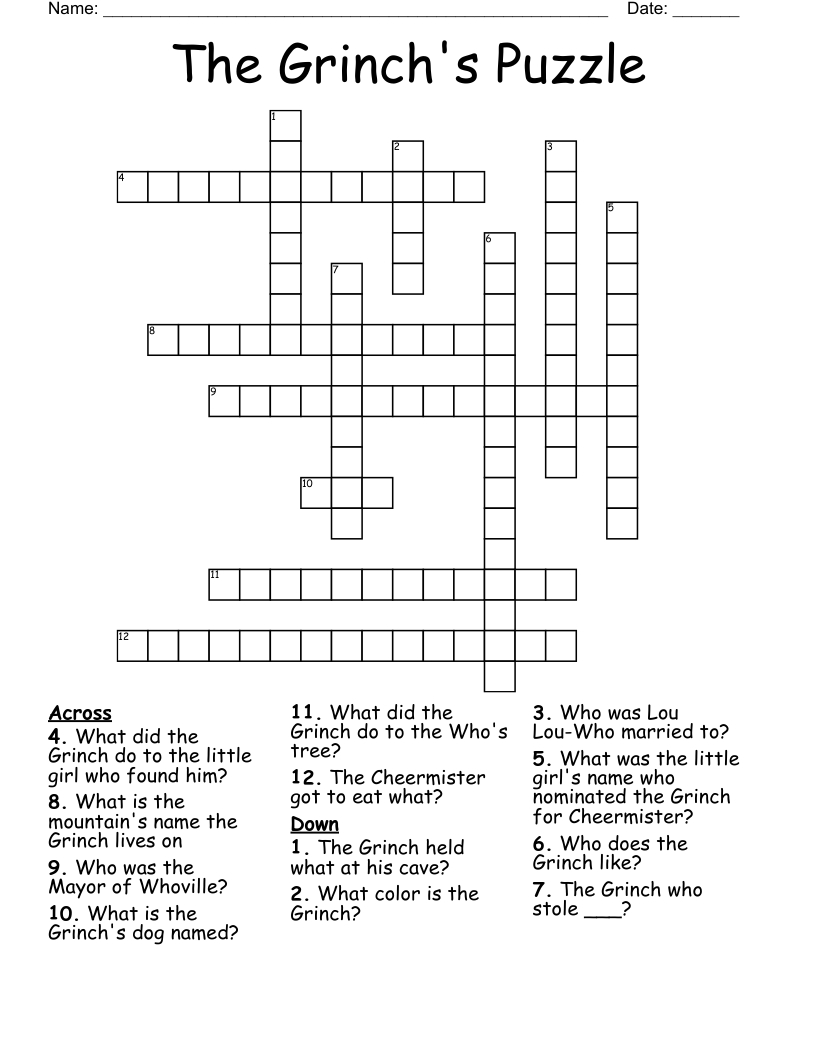 the grinchs puzzle crossword wordmint intended for how the grinch stole christmas crossword puzzle answer key The Grinch'S Puzzle Crossword - Wordmint intended for How The Grinch Stole Christmas Crossword Puzzle Answer Key