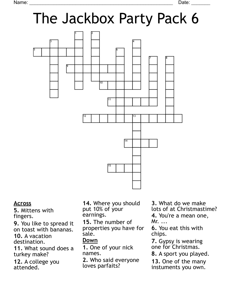 The Jackbox Party Pack 6 Crossword - Wordmint within Christmas Time Sale Crossword