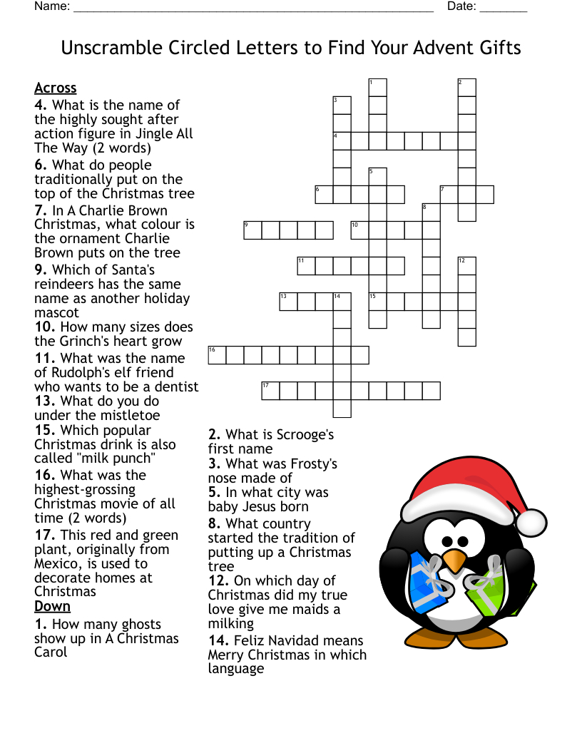 Unscramble Circled Letters To Find Your Advent Gifts Crossword regarding Common Christmas Gifts Crossword Clue
