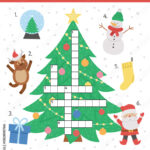Vector Christmas Crossword Puzzle For Kids. Simple Quiz With In Christmas Tree Type Crossword