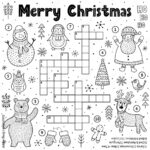 Vetor Merry Christmas Crossword Game For Kids. Black And White With A Merry Christmas Crossword
