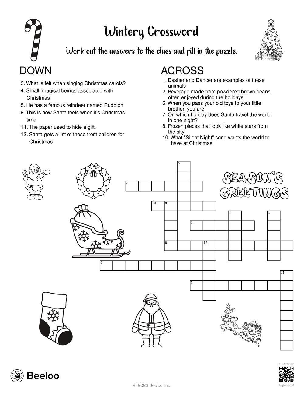 Wintery Crossword • Beeloo Printable Crafts And Activities For Kids throughout Crossword Clue Christmas Travelers