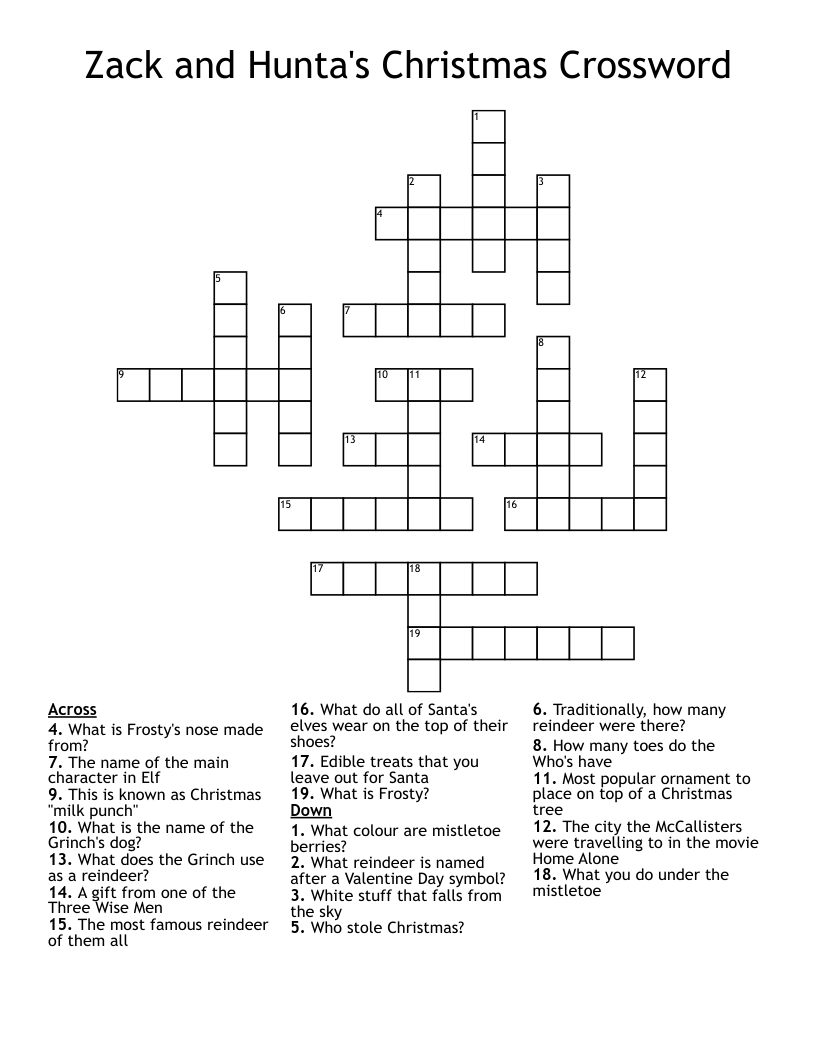 Zack And Hunta&amp;#039;S Christmas Crossword - Wordmint pertaining to Edible Christmas Ornament Crossword